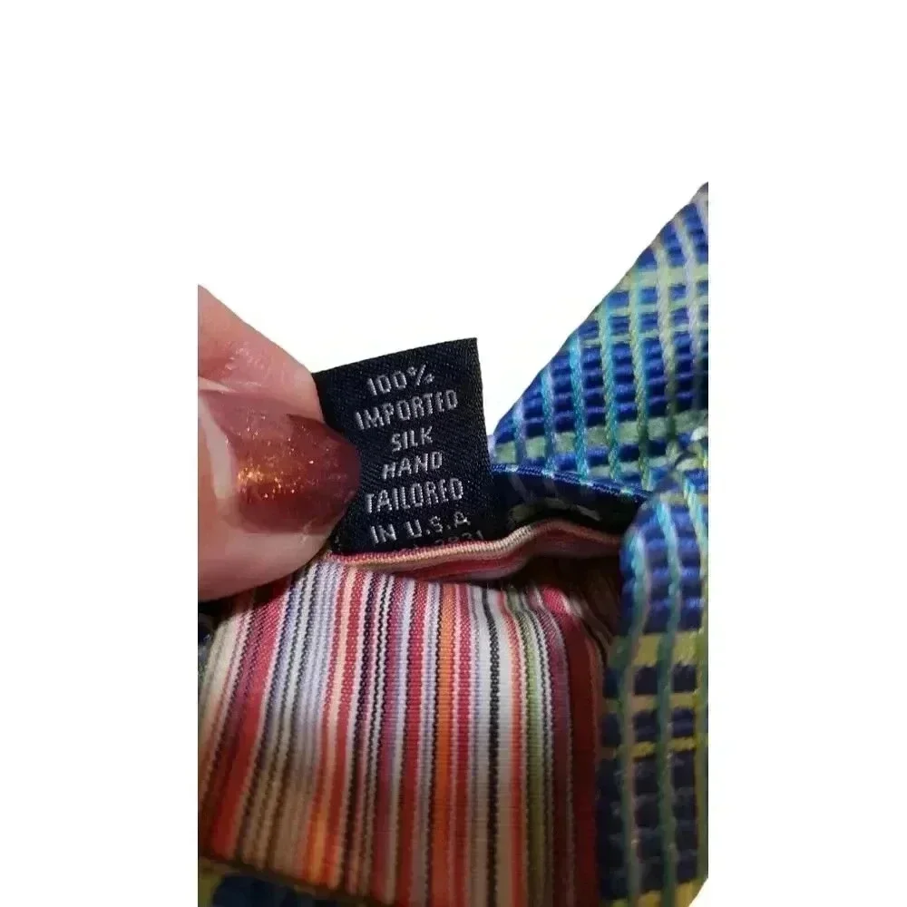 TED BAKER Blue Multicolor Geometric Stripe Silk Tie Neck Tie‎ Neckwear USA